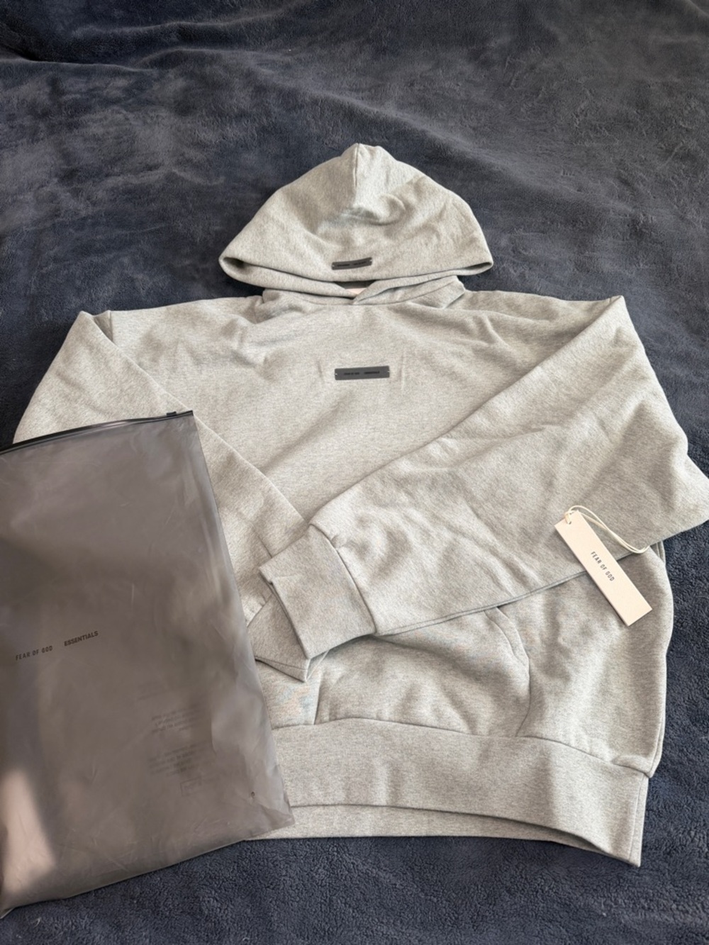 Essentials Light Gray Pullover Hoodie with Subtle Logo Patch